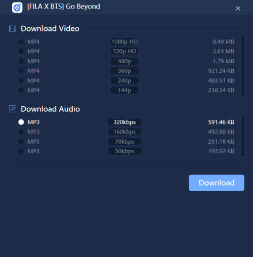 320kbps Audio Option