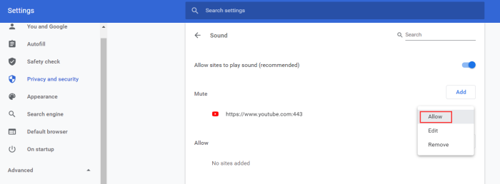 Allow YouTube to Play Sound