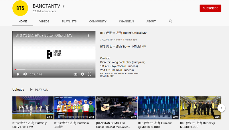 Bangtan TV YouTube Channel