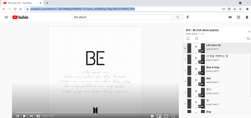 Copy BTS Album Playlist URL