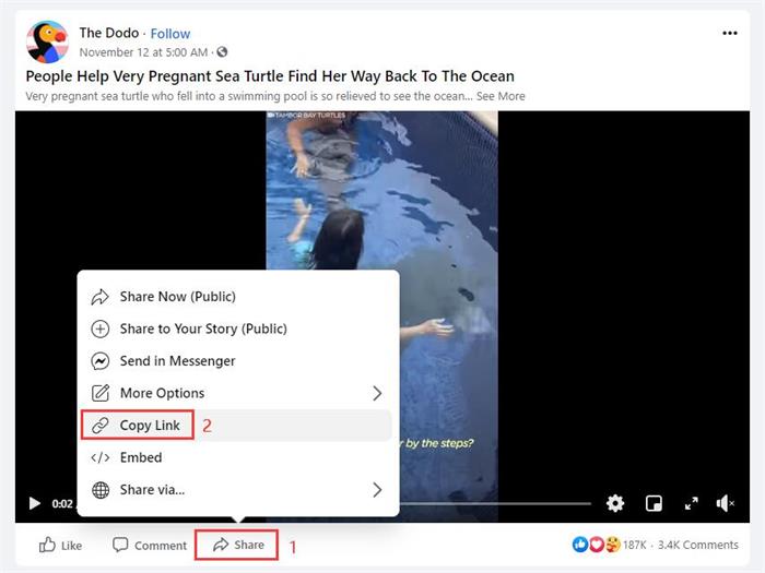 Copier le lien de la vidéo en direct Facebook