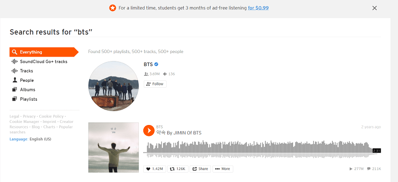 Download BTS-nummers van SoundCloud