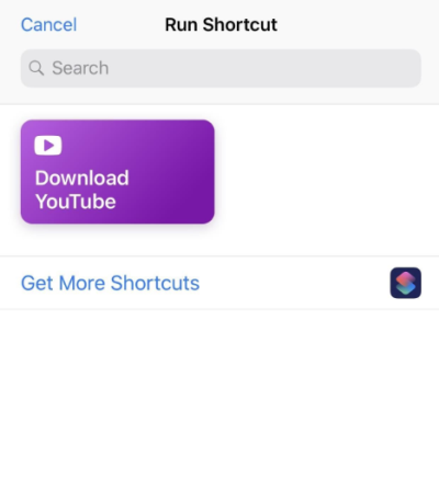 Download YouTube in Shortcuts