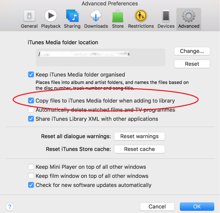 iTunes Save Copy to iTunes Media Folder