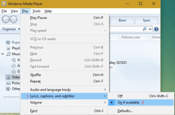 Play Subtitle Windows Media Player
