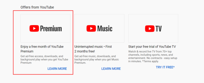 Sélectionnez un forfait YouTube Premium pour vous abonner