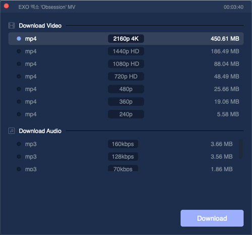 Select Format to Download Video