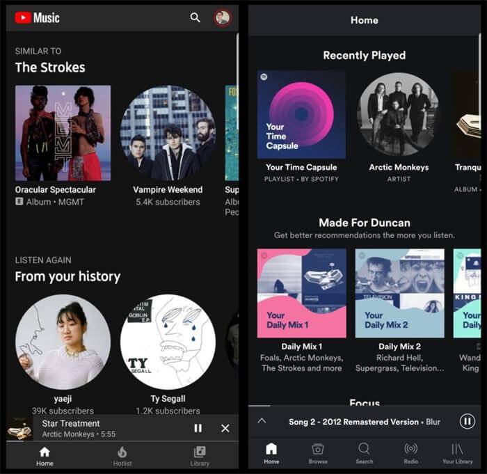 YouTube Music vs Spotify Music Content
