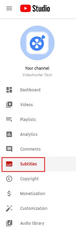 YouTube Studio Subtitles Section