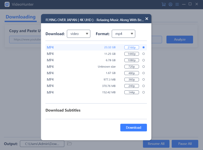 Sélectionnez le format et la qualité de sortie