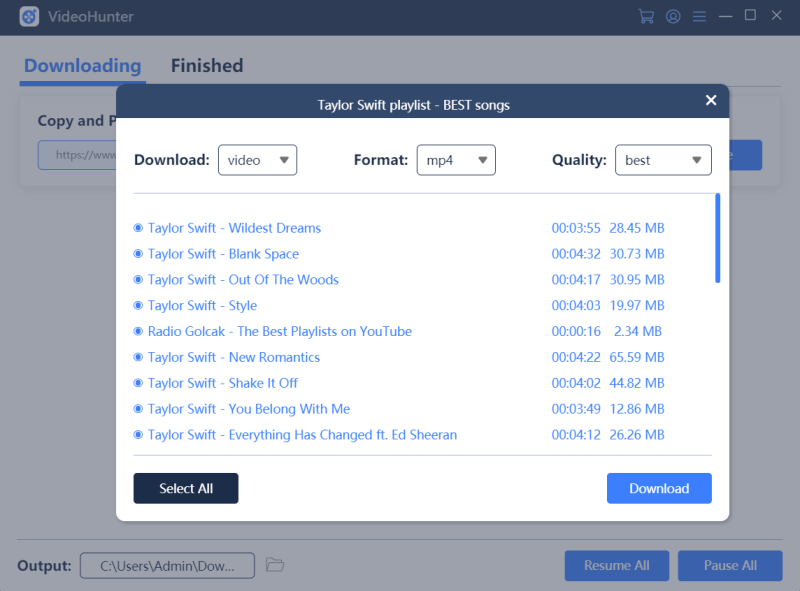 Sélectionnez le format et la qualité de sortie de la liste de lecture