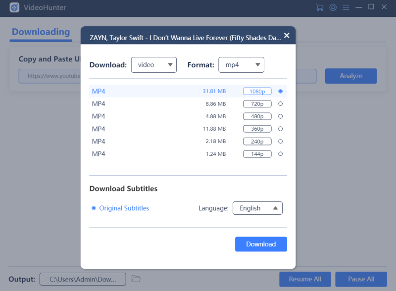 Select Output Format and Quality