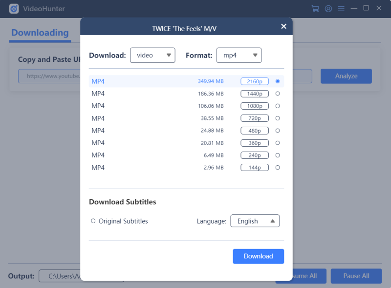 Select Option to Download TWICE Song