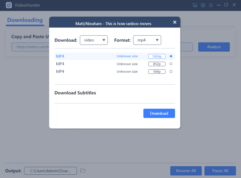 Select Format and Quality for Twitter Video