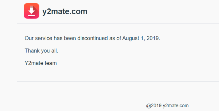 Y2mate Discontinued Service