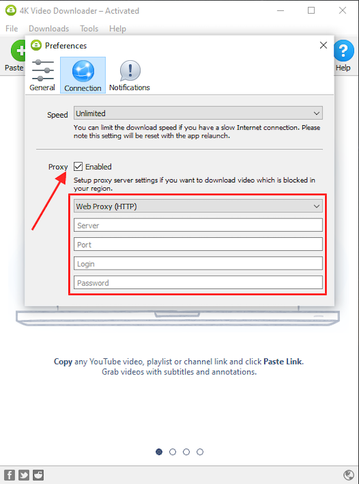 In-app Proxy Setup