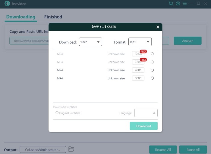 Choose Video Quality and Format Inovideo