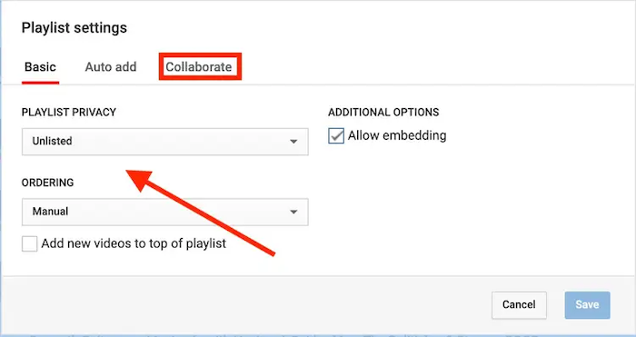 Invite Friends to Collaborate YouTube Playlist