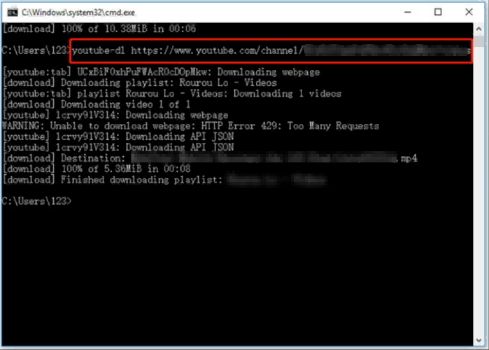 Command Prompt to Download YouTube Channel