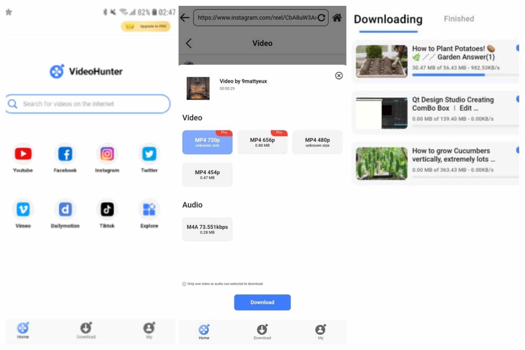 Téléchargez des vidéos Instagram Reels avec VideoHunter pour Android