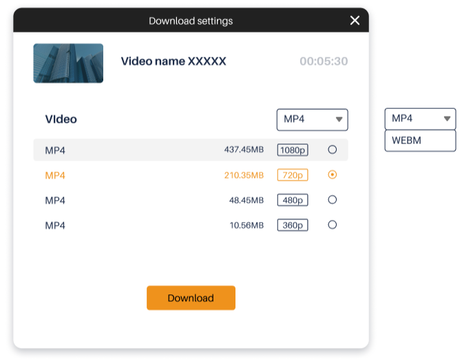 VH PornHub Downloader Sélectionnez le format vidéo