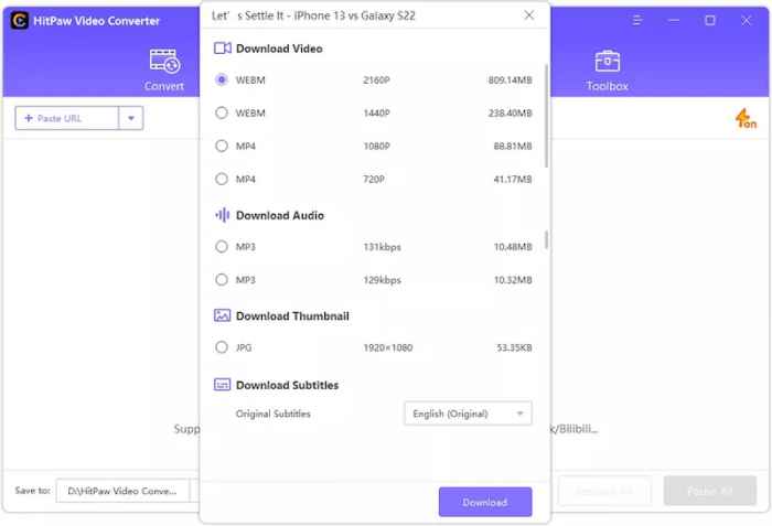 HitPaw 動画変換 320kbps ダウンロード