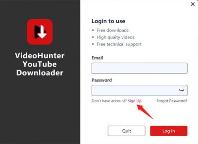 Register Account to Use VideoHunter YouTube Downloader