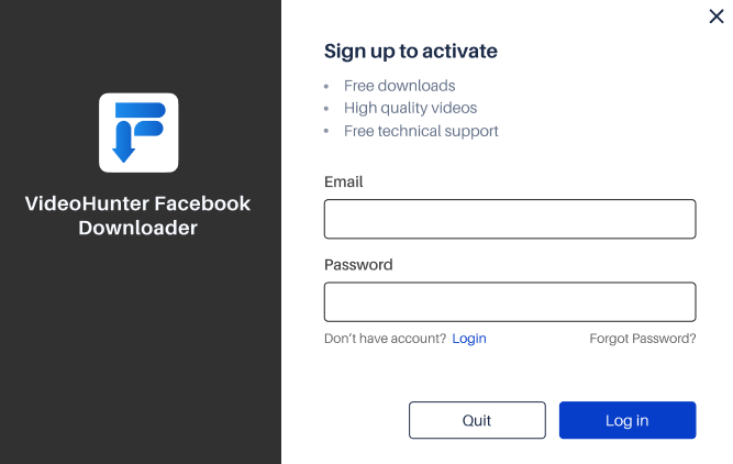 VideoHunter Facebook ダウンローダーを登録する