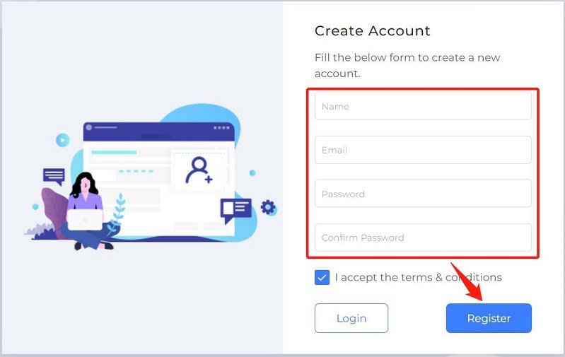 Create New Account in VideoHunter