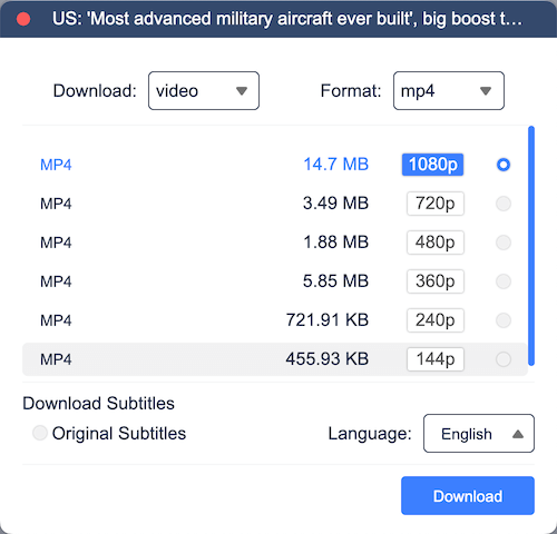 Select Output Quality and Format to Download Online Video