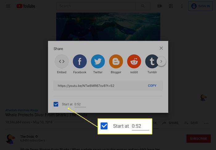 Share YouTube Video At A Specific Time