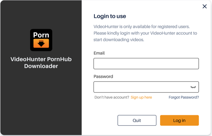Log in VideoHunter PornHub Downloader