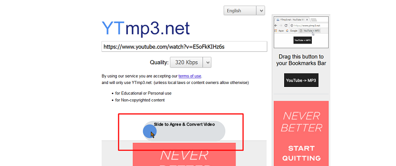 Slide to Convert YouTube to MP3 320kbps