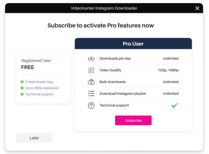 Subscribe to the Premium Version of VideoHunter Instagram Downloader
