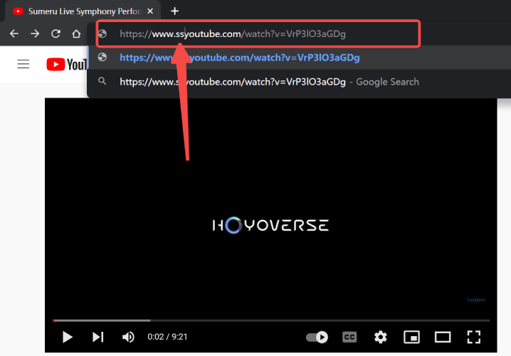 Type ss in Front of YouTube in Address Bar