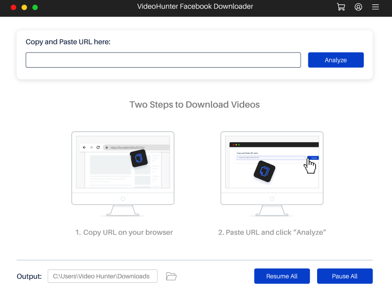 Interface de téléchargement de VideoHunter Facebook