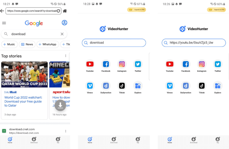 Built-in Browser in VideoHunter for Android