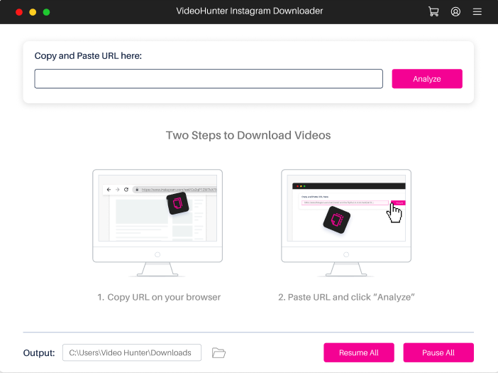 Homepagina van VideoHunter Instagram Downloader